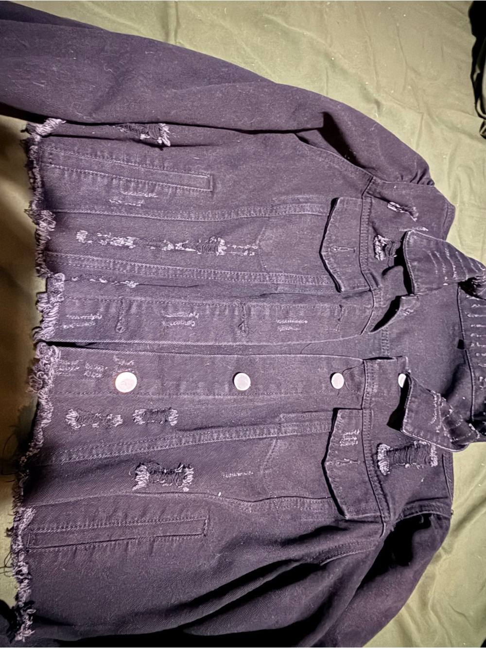 Distressed Black Cropped Denim Jacket - Picture 2 of 2